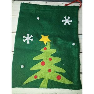 Handmade Fllannel Green Felted Drawstring Christmas Gift Bag
